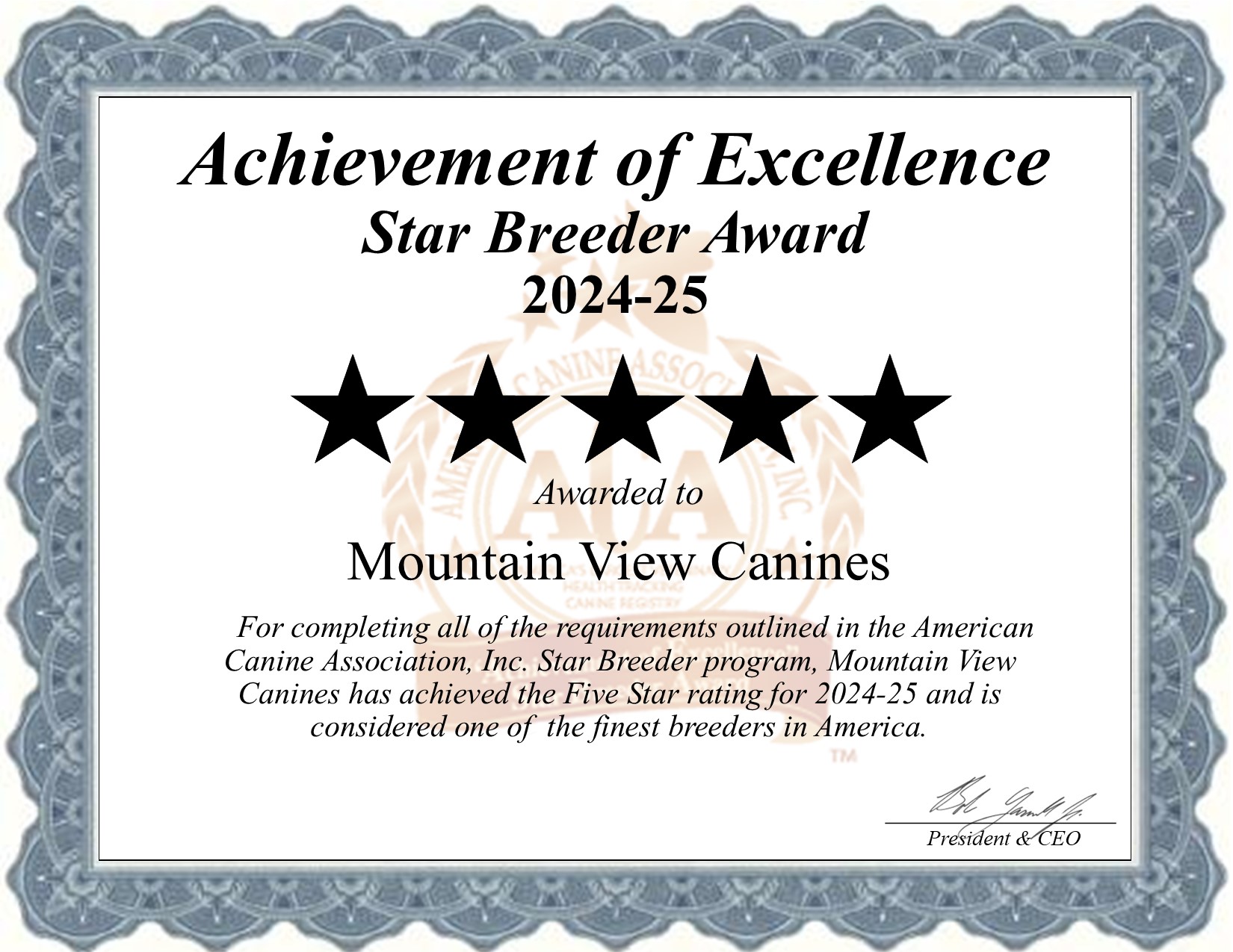 Mountain, View Canines, dog, breeder, star, certificate, Mountain-View Canines, Narvon, PA, Pennsylvania, puppy, dog, kennels, mill, puppymill, usda, 5-star, aca, ica, registered, snauzer, pa-doglaw